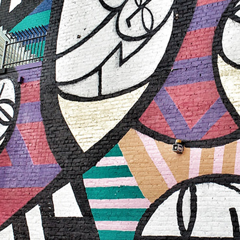 Mural of oval shapes and stripes